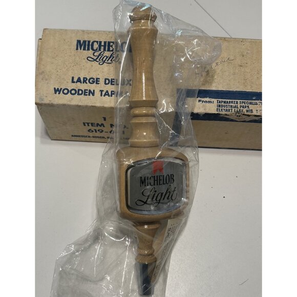 Vtg NOS Sealed Michelob Light Large Wooden Tapmarker Beer Tap Handle ManCave Bar